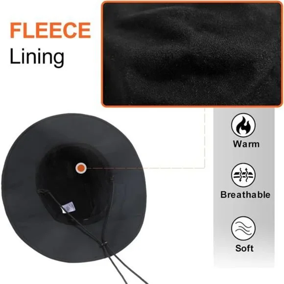 Women's Winter Waterproof Bucket Hat Warm Fleece Lined Rain Hat, Black-Gray